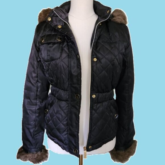 Baby Phat - Quilted Puffer Jacket, w/Leopard lining, Black, USED, size S - Picture 7 of 17